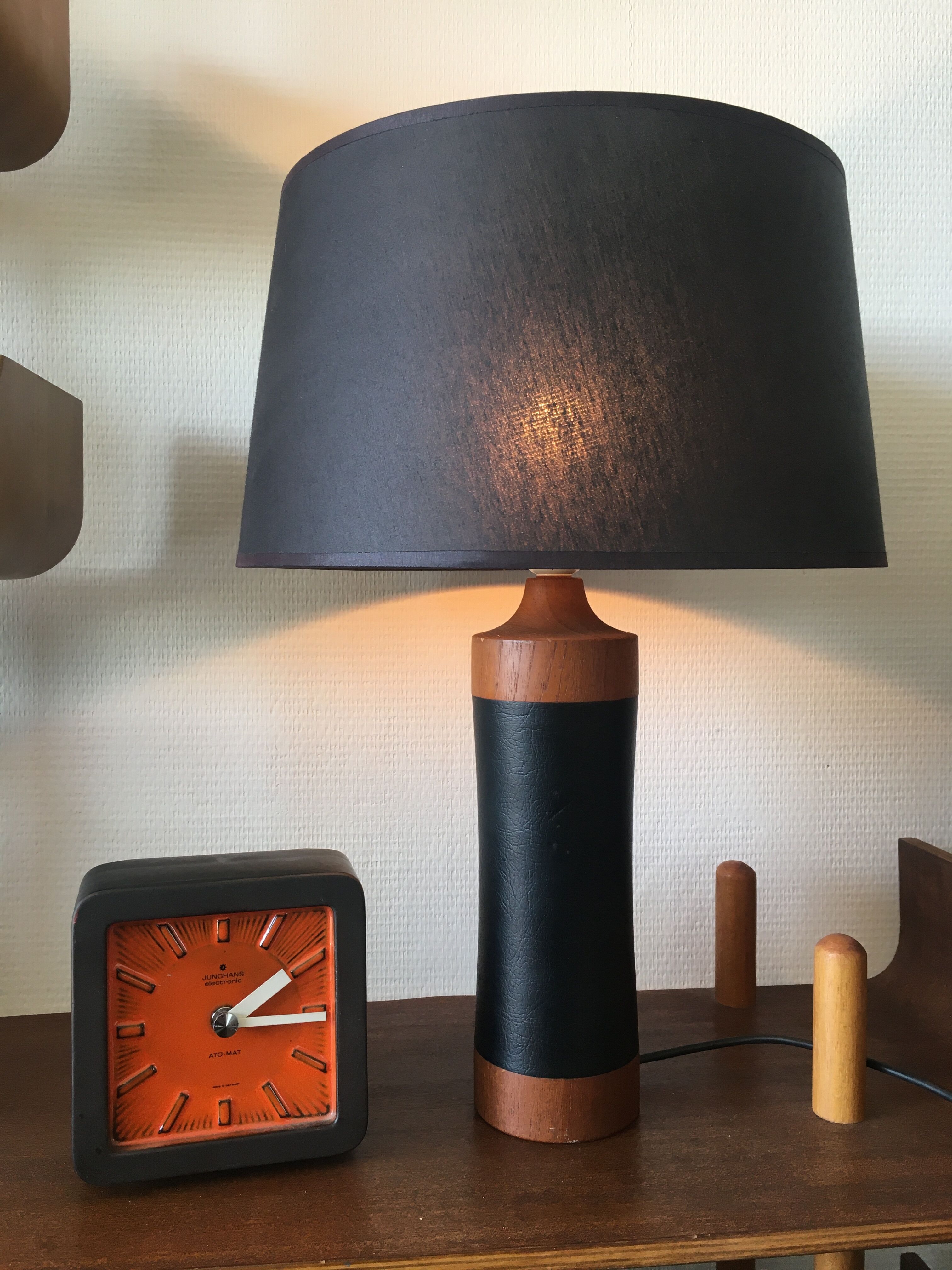 Scandinavian Teak an Leather Mid-Century Table Lamp, 1950s