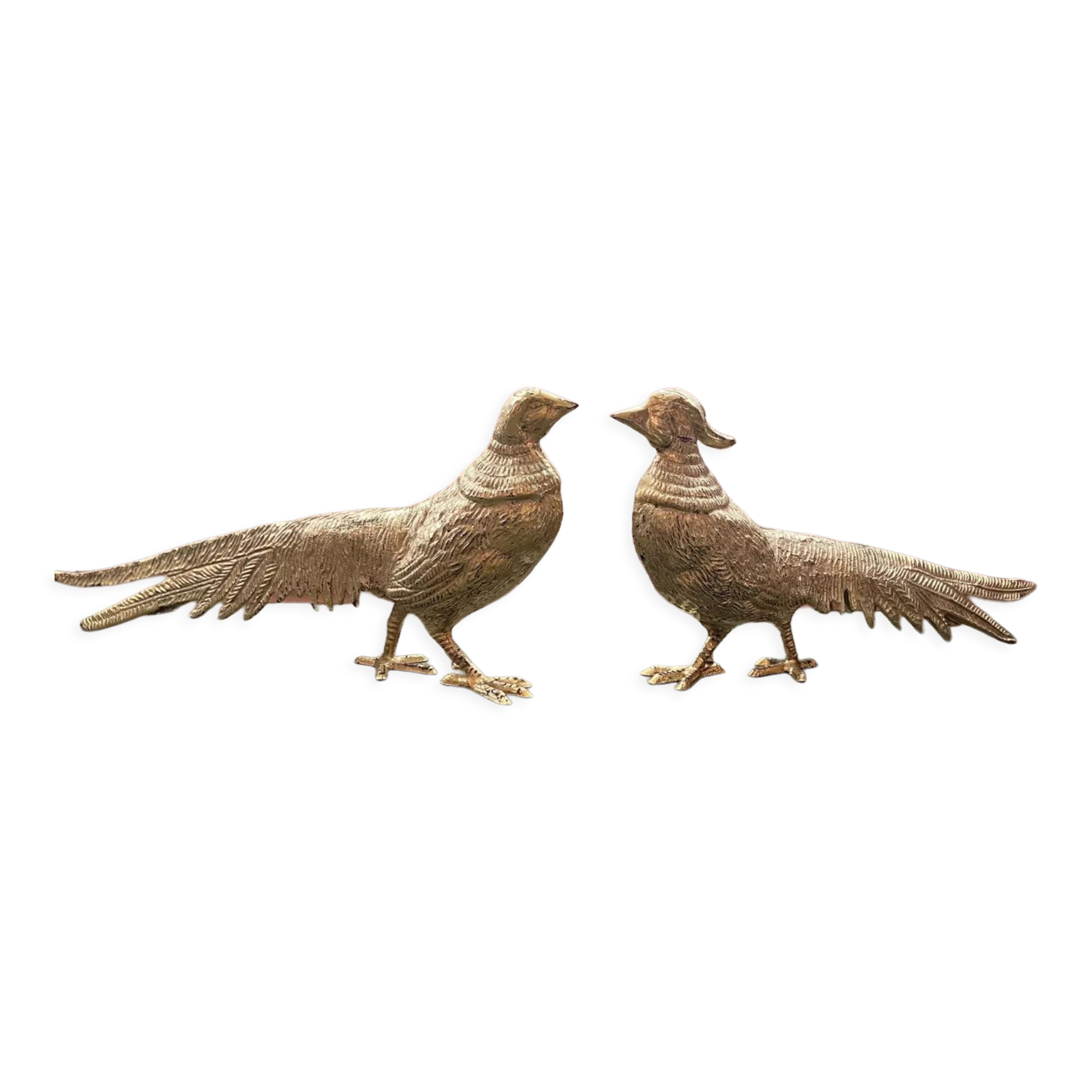 Couple de faisans argent en métal