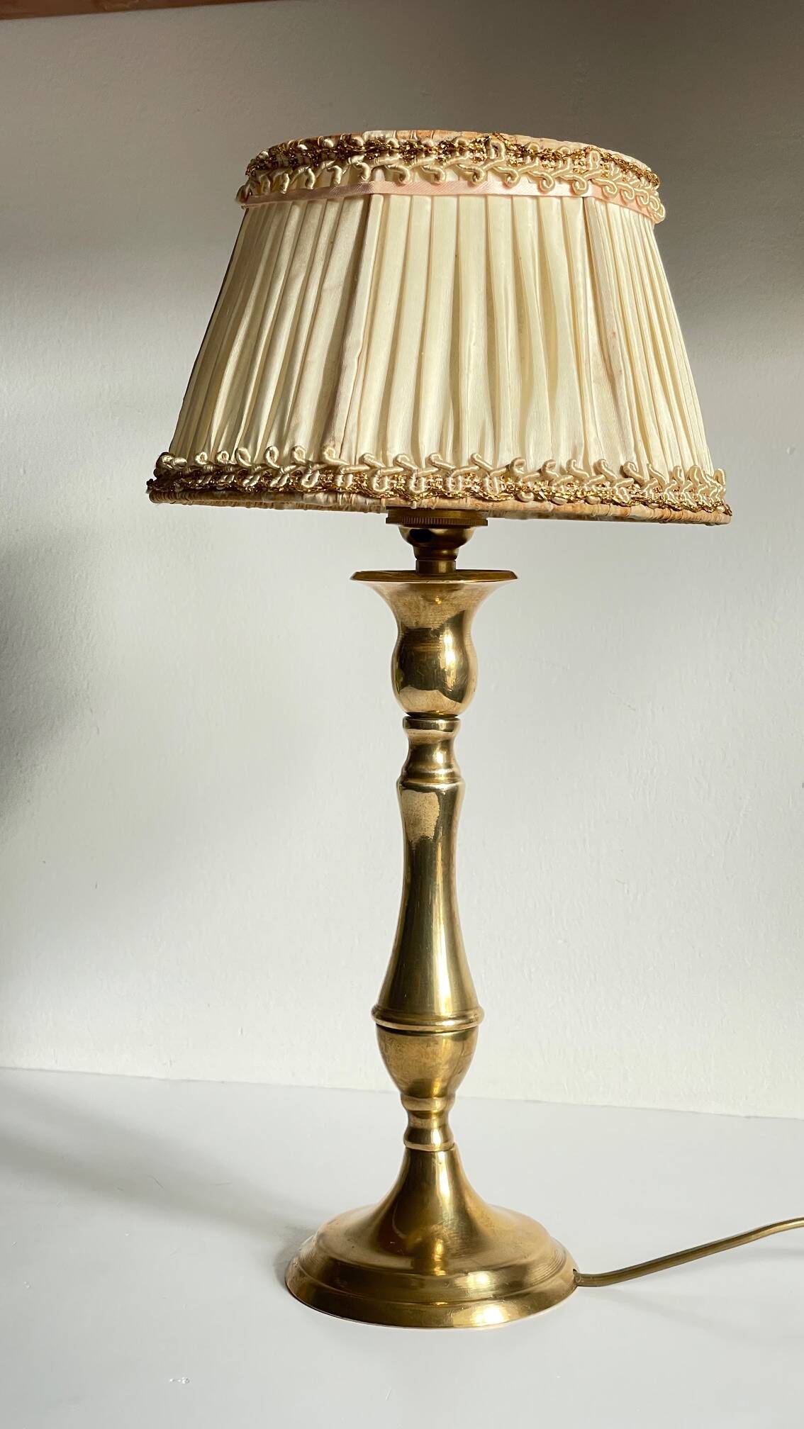 Solid brass lamp and antique lampshade