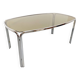 Vintage curved rectangular dining table in smoked glass and chrome metal