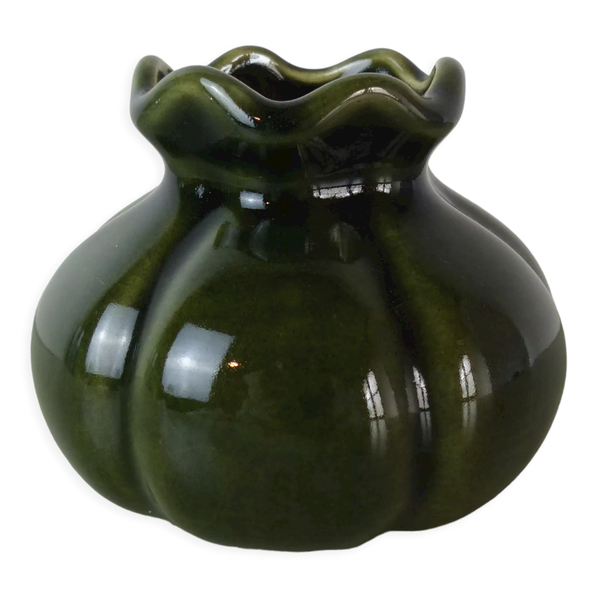 Small corolla vase in khaki glazed ceramic