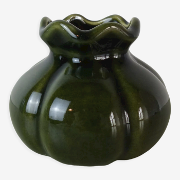 Small corolla vase in khaki glazed ceramic