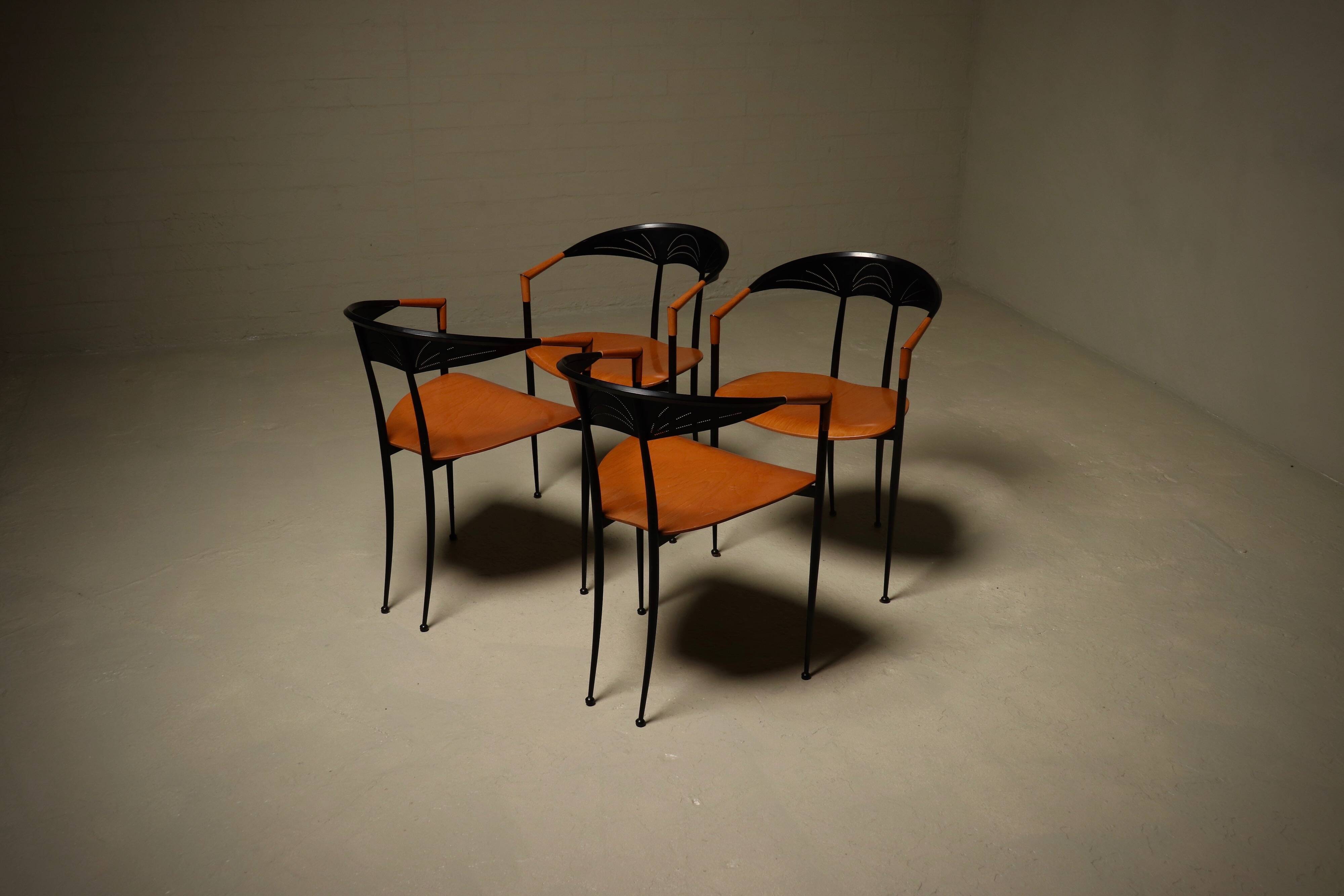 Set of 4 Post Modern Dining Chairs by Tetide Italy 1980s