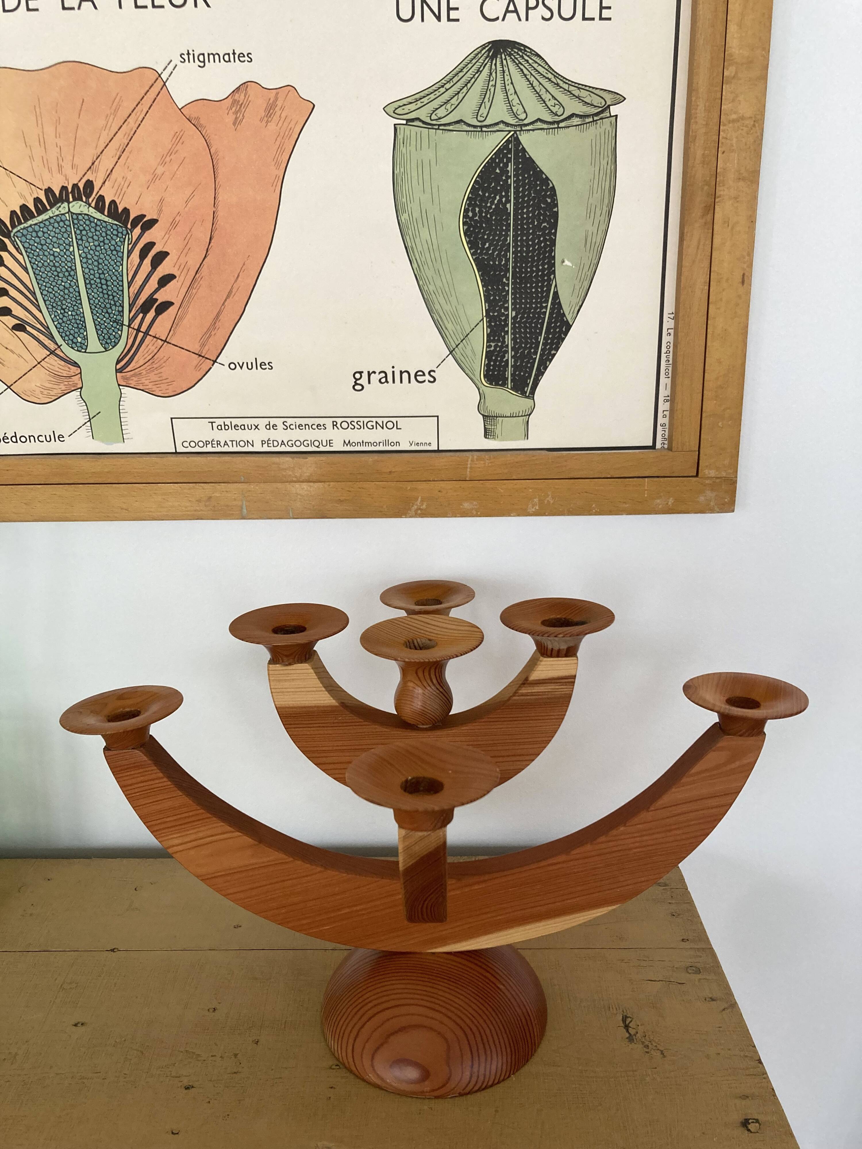 Large Swedish folding candle holder solid wood
