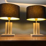 Pair of brass travertine lamp camille breesch