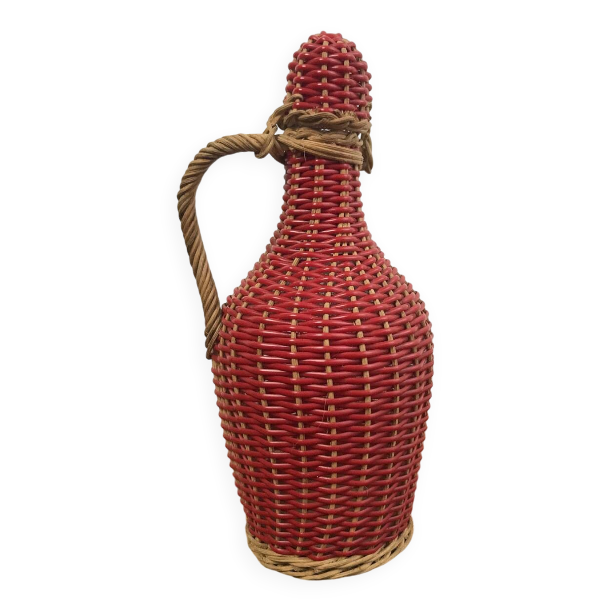 Bottle with rattan weaving and vintage scoubidou