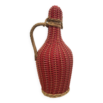 Bottle with rattan weaving and vintage scoubidou