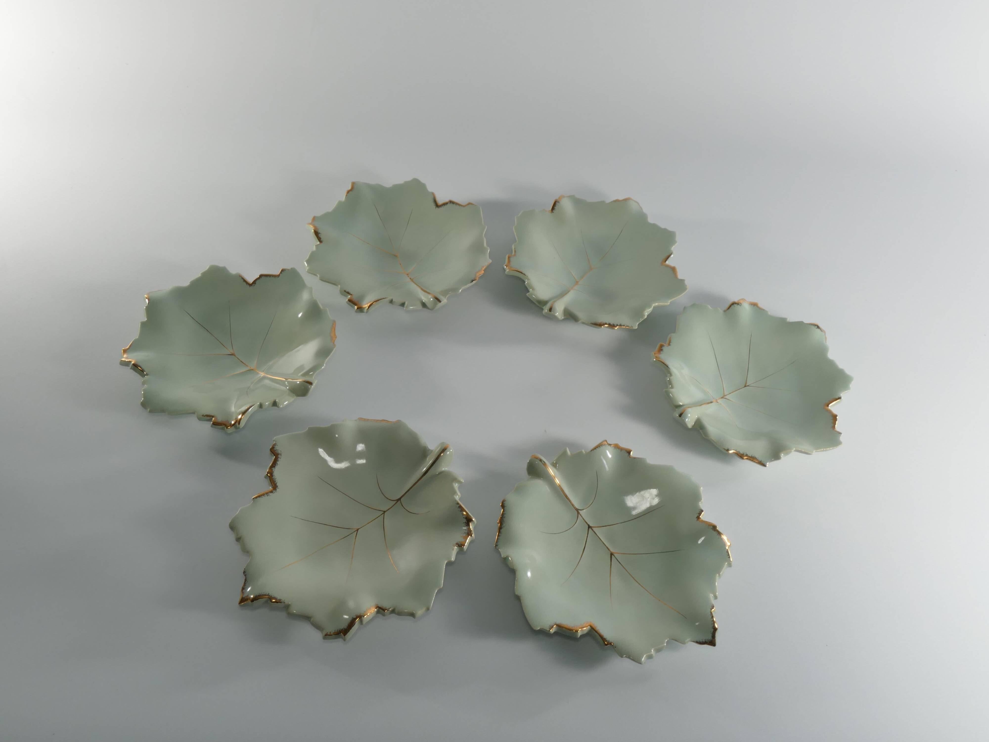 Art Deco Pistachio and Gold Leaf Plates Viloca Paris Caffarelli