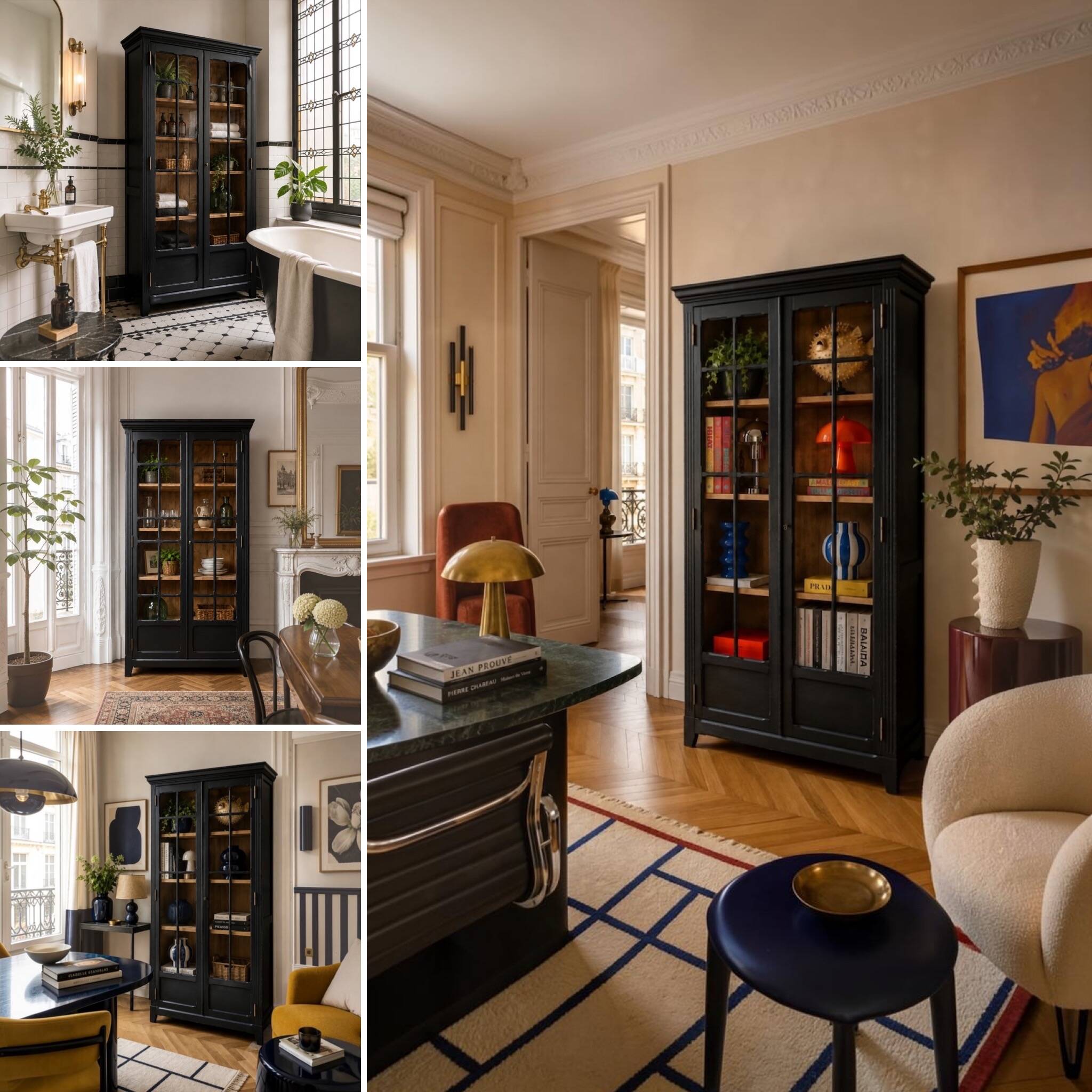 Armoire parisienne noire vitrée rénovée