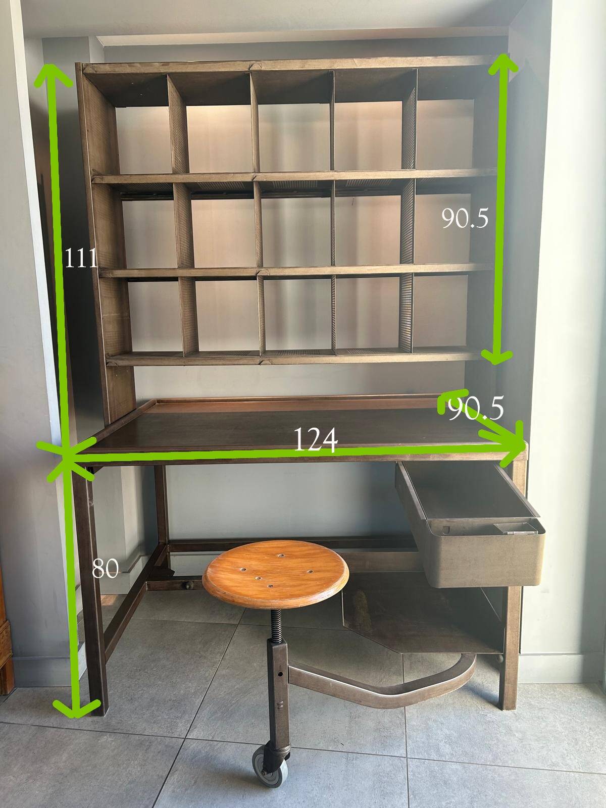 Postal sorting furniture with stool