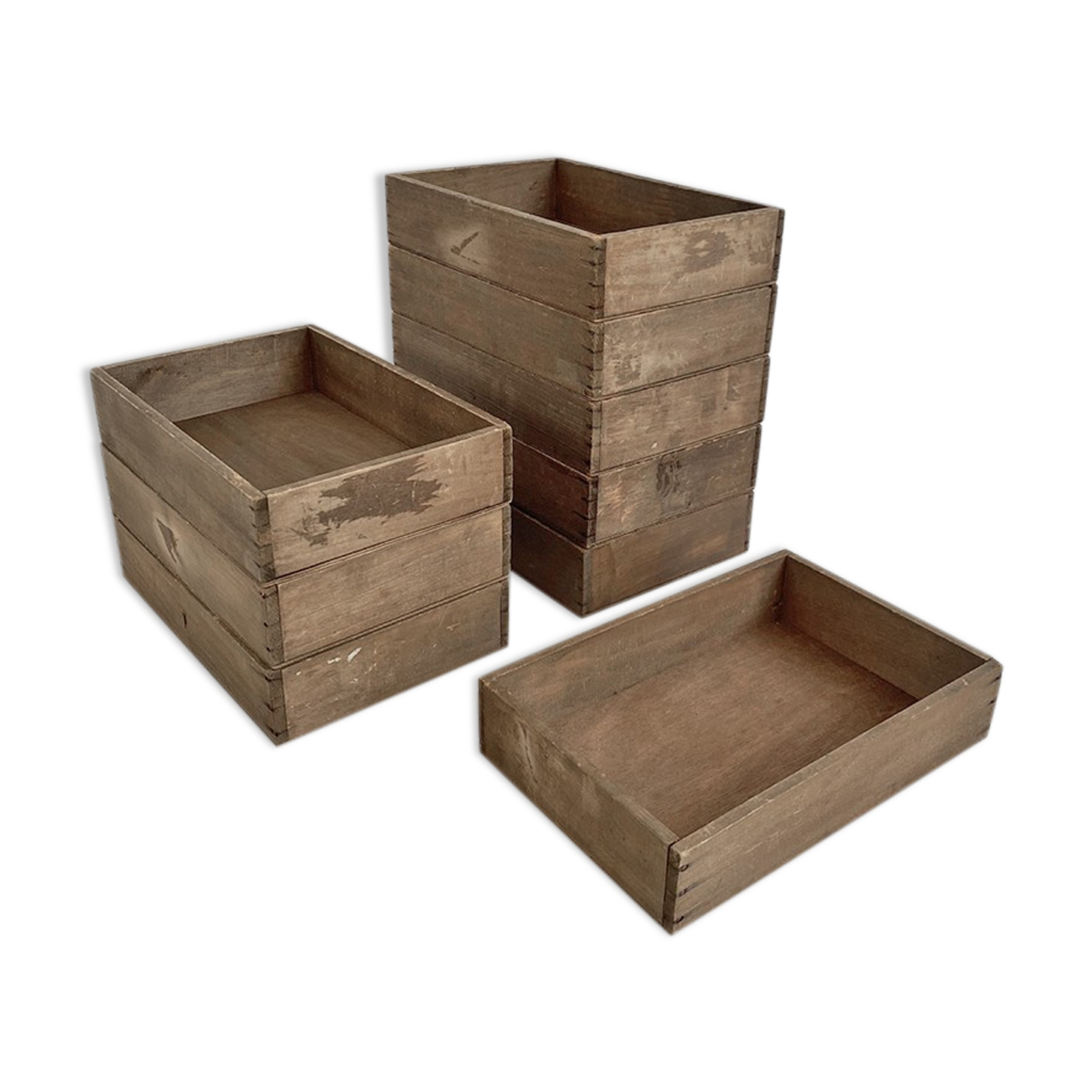 Lot of 9 stackable vintage wooden crates