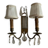 Art deco wall lamp in brass, pearls and tassels