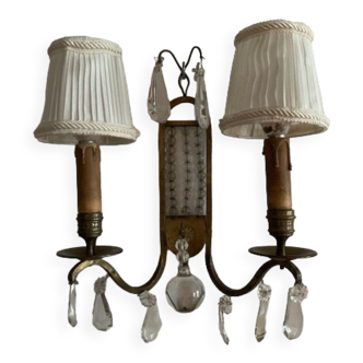 Art deco wall lamp in brass, pearls and tassels