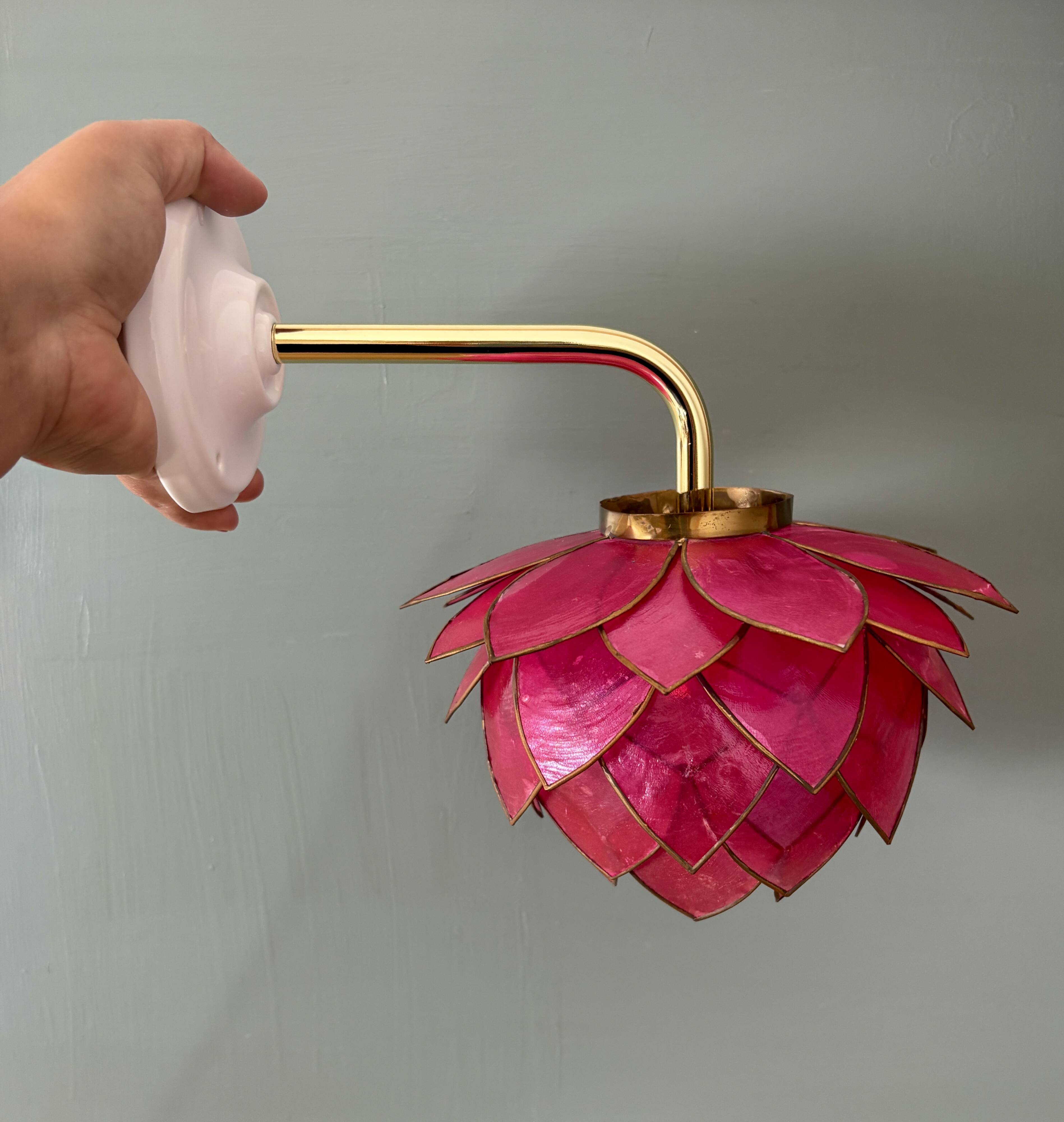Vintage pink mother-of-pearl angled wall lamp