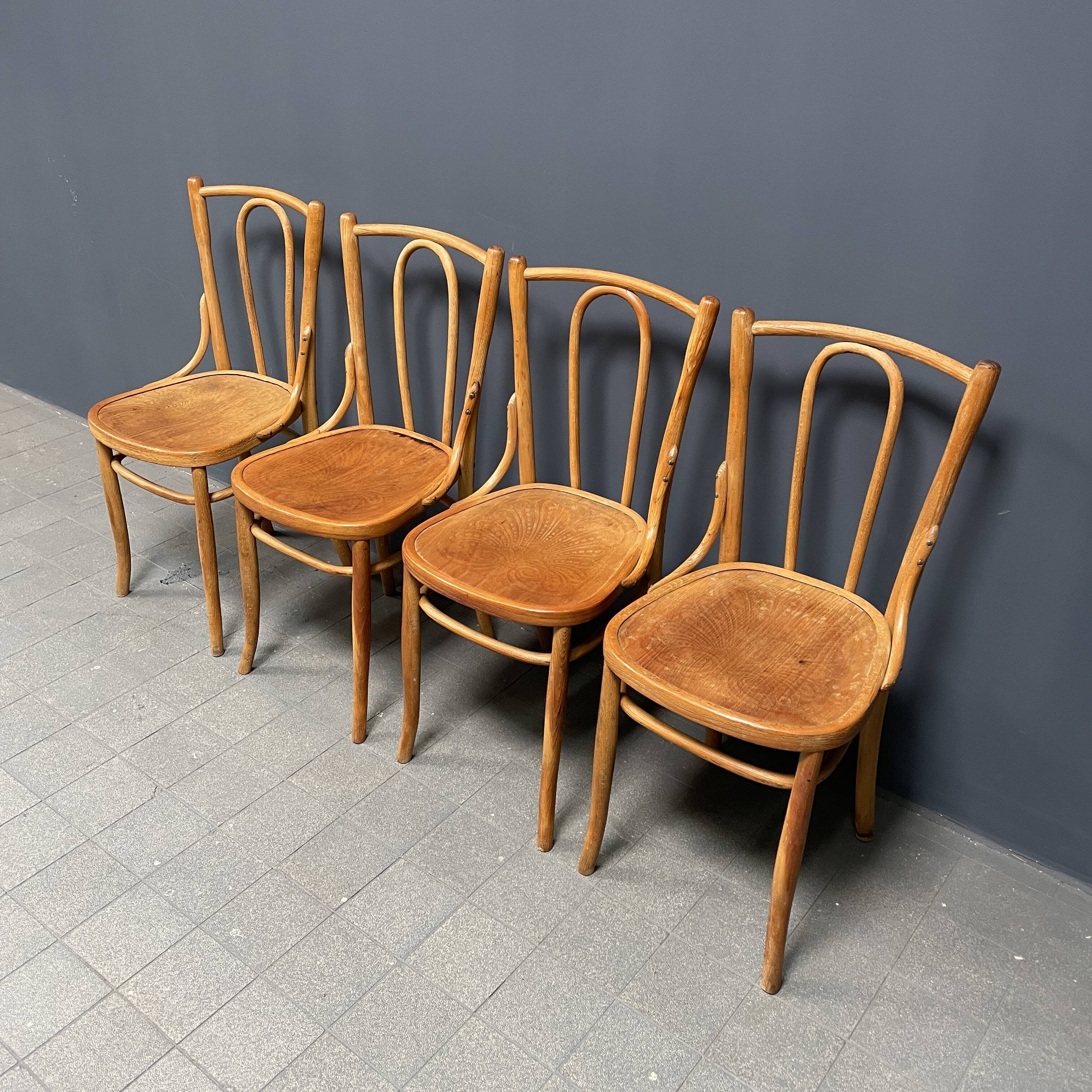 Set of 4 wooden bistro chairs with graceful seats