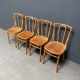 Set of 4 wooden bistro chairs with graceful seats