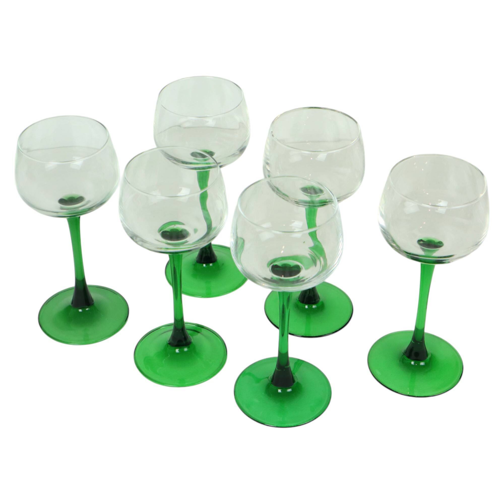 Set of 6 Vintage Luminarc Alsace Wine Glasses Narrow Green Base