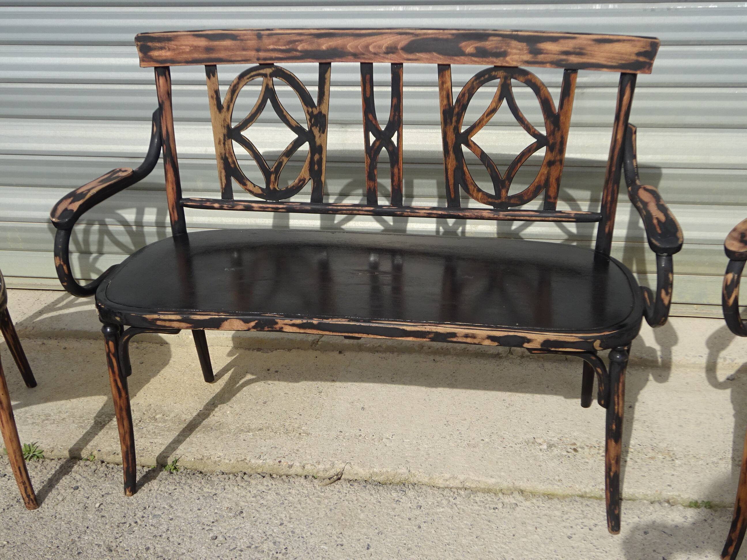 Baumann 1910s lounge, bench, armchair and bistro chair