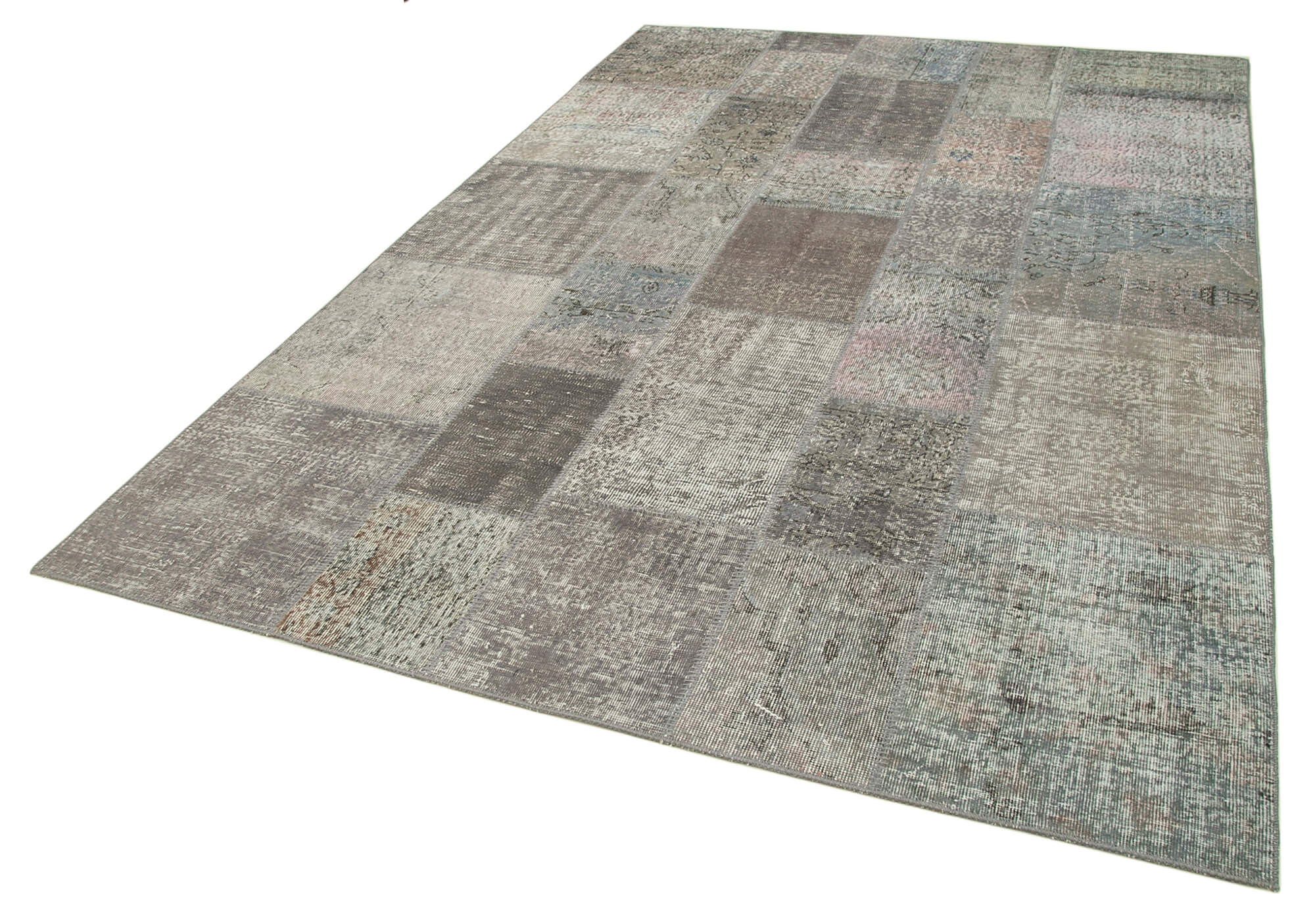 Handmade Anatolian Overdyed 200 cm x 297 cm Grey Patchwork Carpet