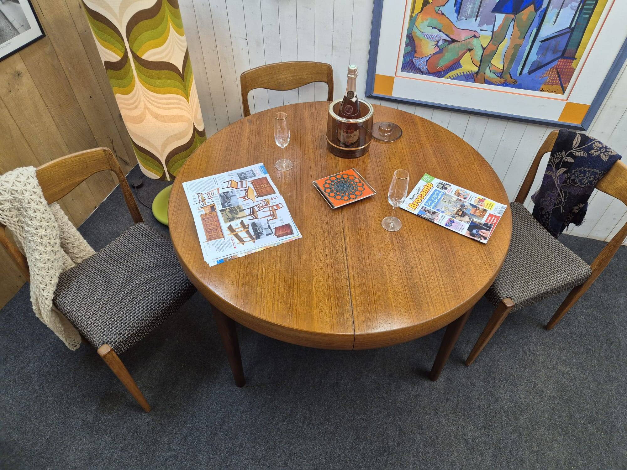 Vintage Scandinavian table with double butterfly extension.