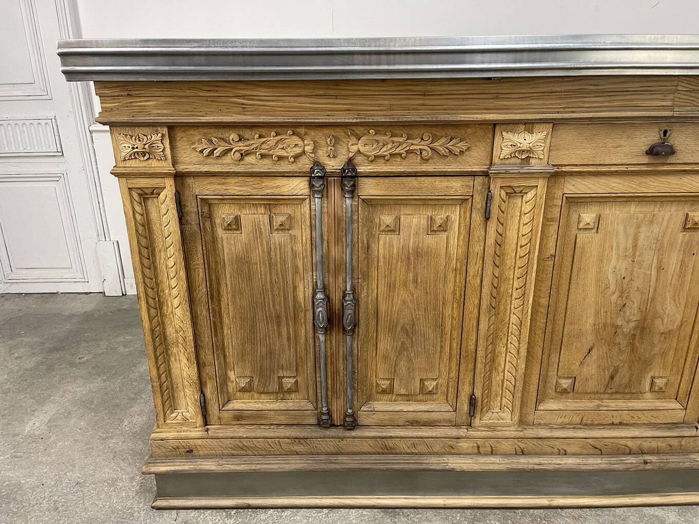 19th-century zinc and solid oak bar counter