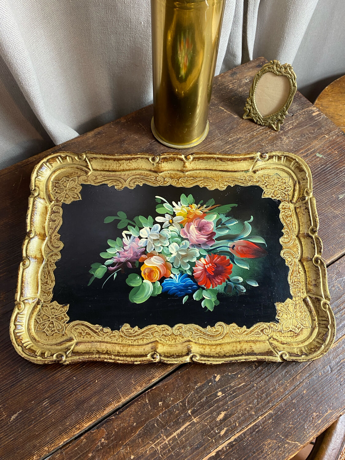 Wooden platter, hand-painted decoration