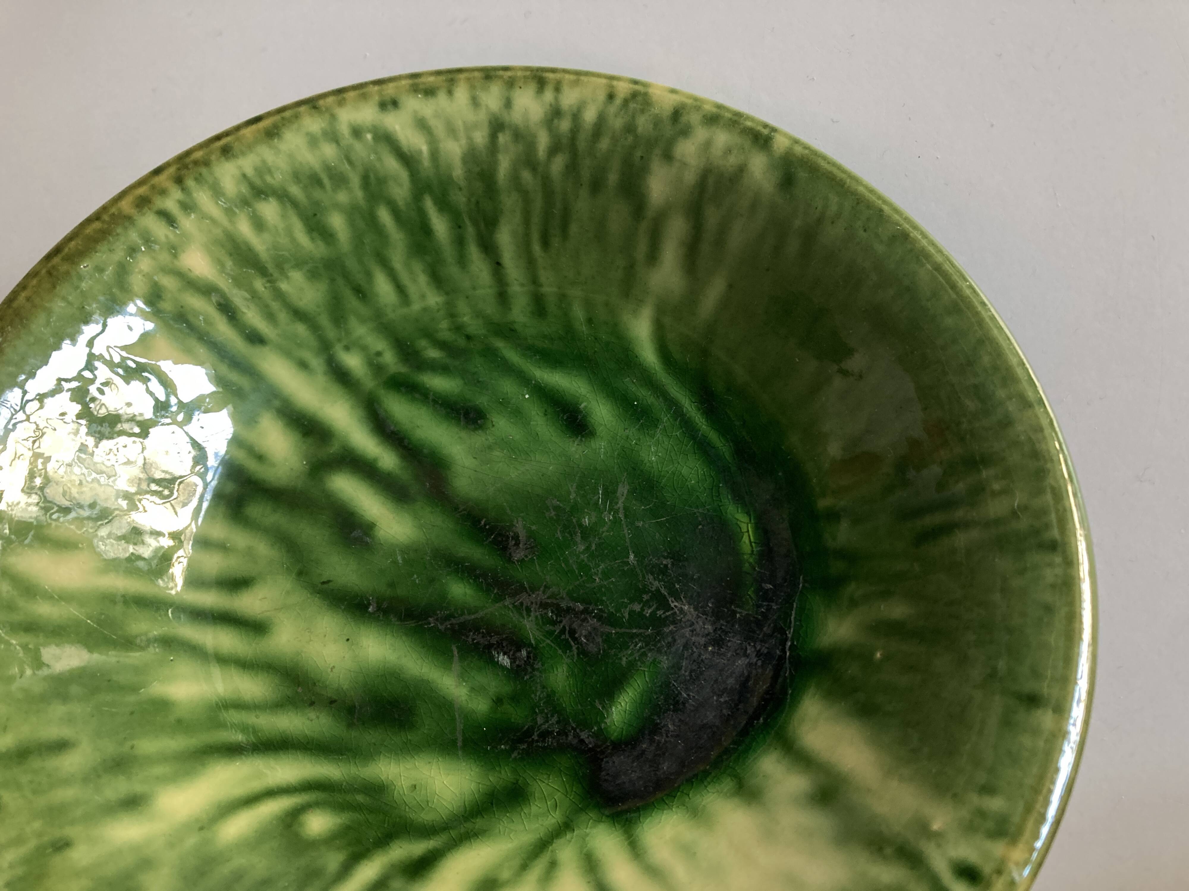 Aegitna hollow dish in green glazed earthenware Vallauris 1960