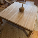 Large square antique coffee table made of raw solid wood.