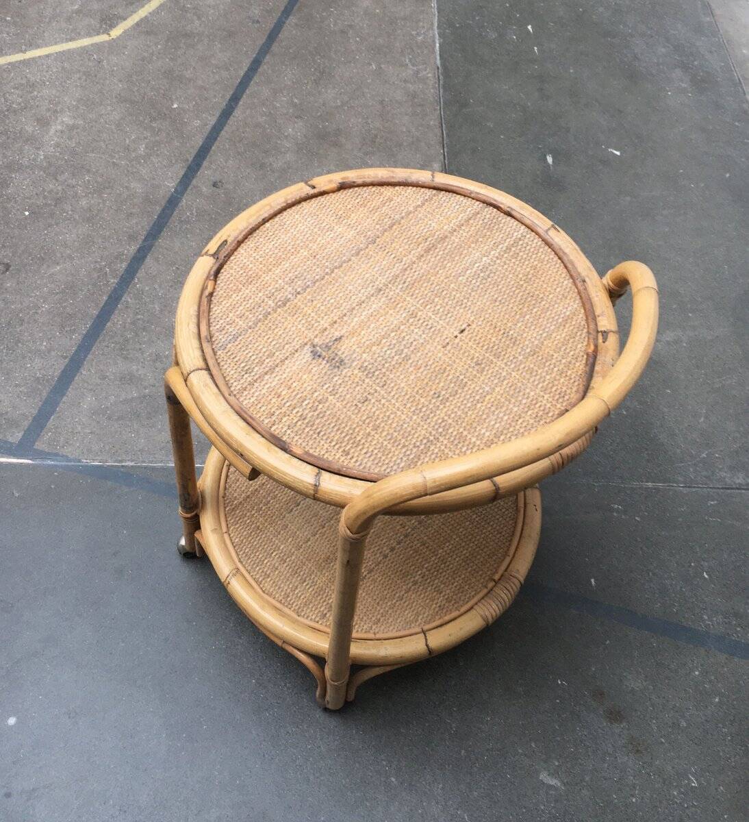 Vintage service dessert in Italian rattan and bamboo by Dal Vera.