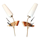 Pair of vintage brass and white glass sconces 1950-60