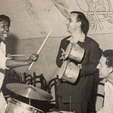 Jazz Band, 1940s b/w images on heavy wooden panels, 85 x 99 cm