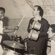 Jazz Band, 1940s b/w images on heavy wooden panels, 85 x 99 cm