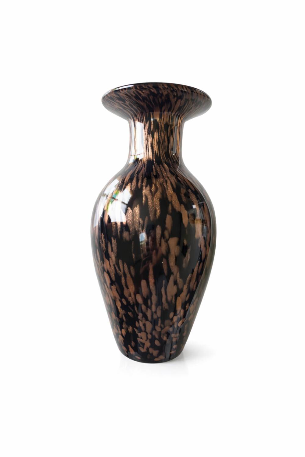 Italian vase in blown black glass & copper aventurine – 1960s