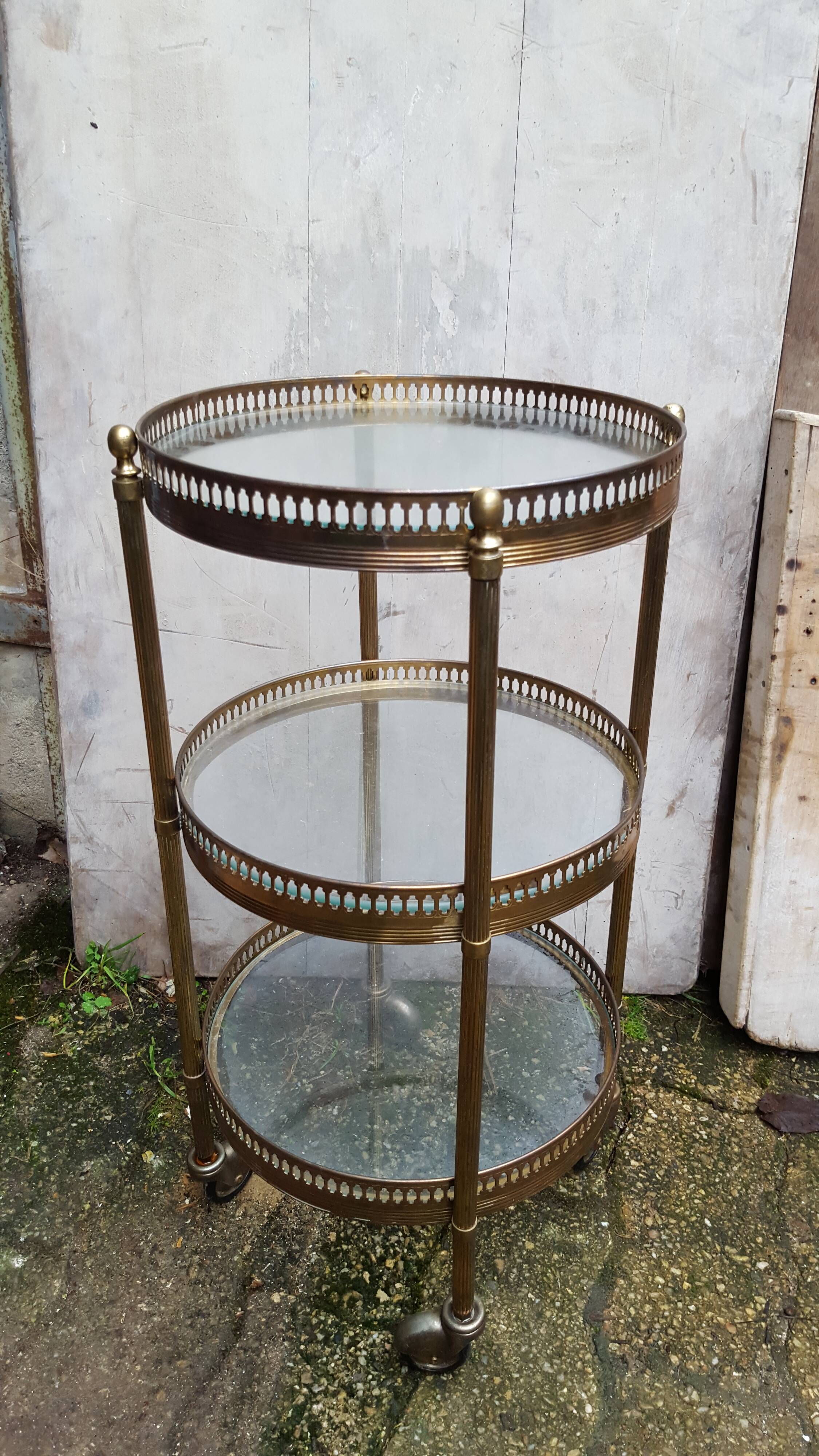 Gold brass and 1960 glass sellette/desserte