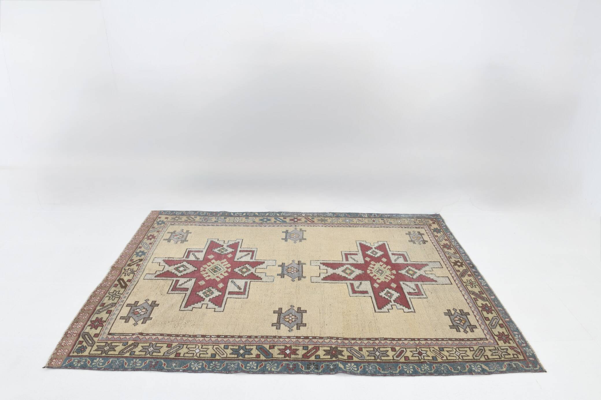 Light Yellow Red Modern Oushak Rug, 140x211Cm