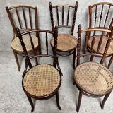 Series of 7 old bar cane cane bistro chairs