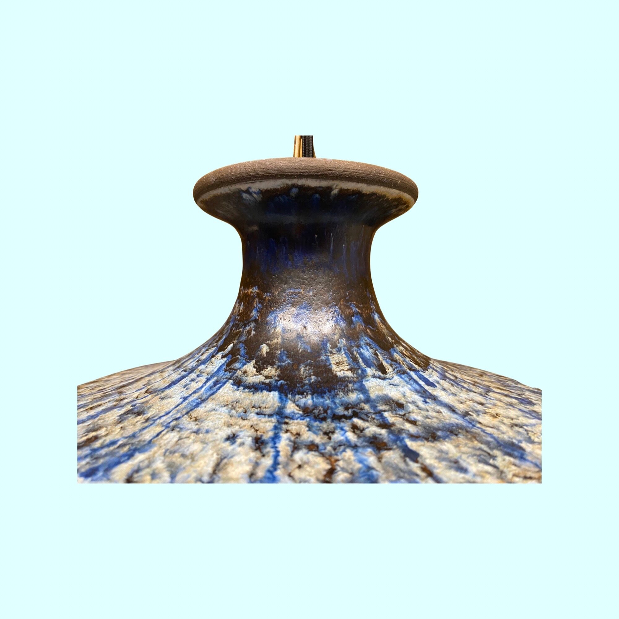 60s Rare Blue Ceramic Hanging Light from Denmark | Danish Ceramic Pottery Lamp Made In The 1960s