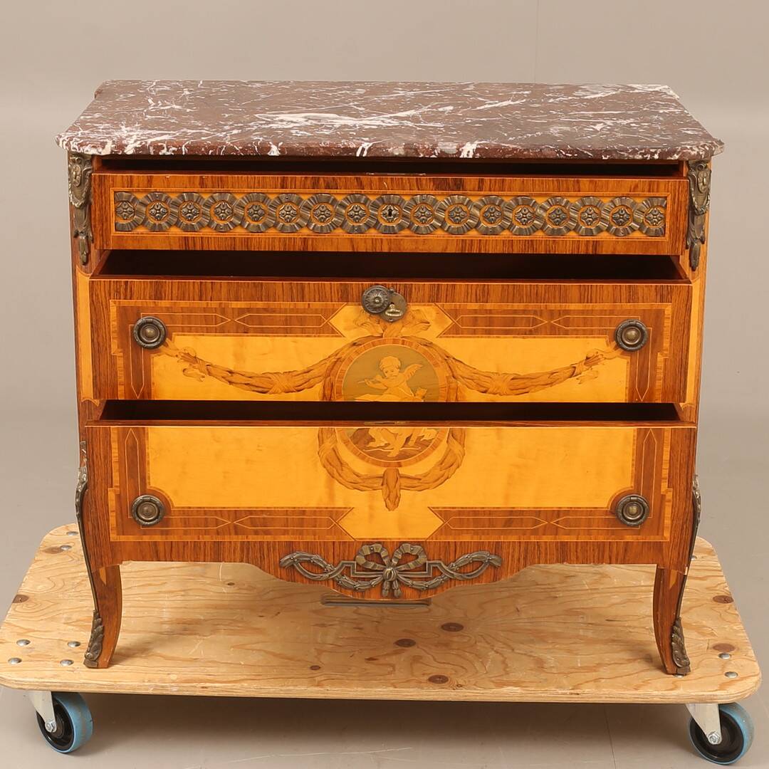 Gustavian Style Chest of Drawers with Intarsia Decor