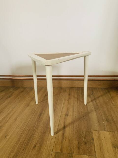 Arthur Umanoff white and wood tripod coffee table