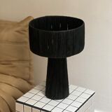 Minimalist black raffia bedside table lamp