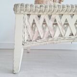 White rattan coffee table with glass top