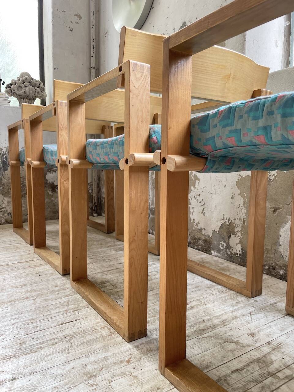 Set of 6 oak chairs with armrests Ate Van Apeldoorn