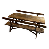 Table à manger et 2 bancs en bois foncé Aranjou années 70/80 ☐ 200 x 89 cm