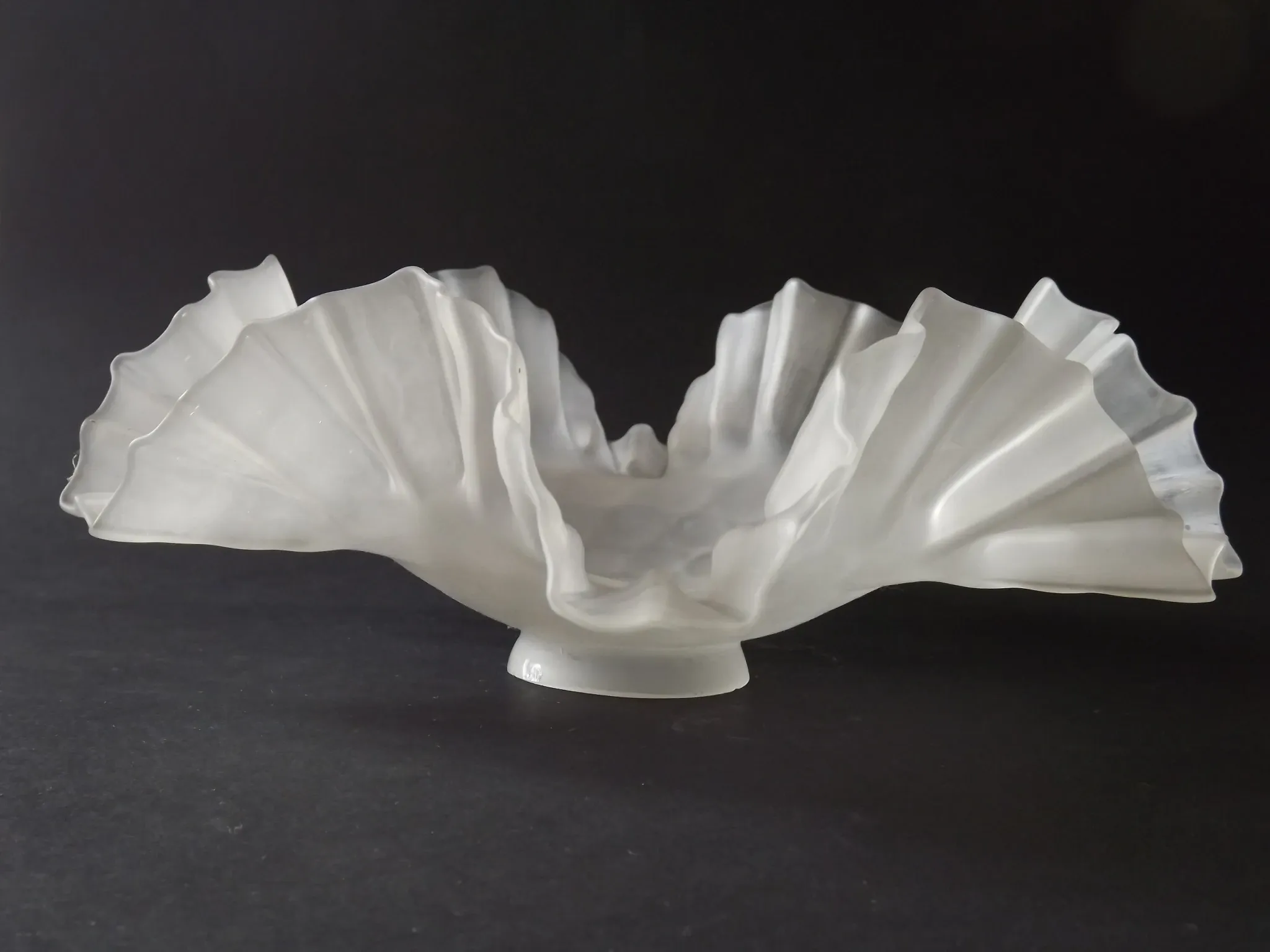 French Vintage 1930s Patterned White Frilled Glass Shade - Art Deco Lightin