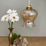 Susspension globe vintage en verre ambré légèrement nacré