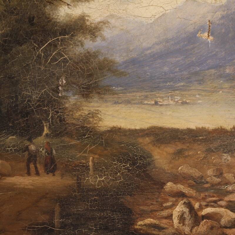 Italian landscape with wayfarers, oil on canvas dated 1845
