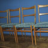 Set of 4 mid century dining chairs with turquoise covers, 1960
