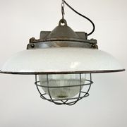 Industrial Grey Enamel Factory Cage Pendant Lamp in Cast Iron from Zaos, 1960s