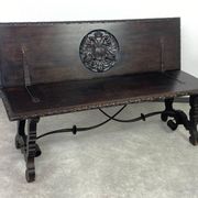 Banc en châtaignier et fer sculpté de la Renaissance espagnole du XIXe siècle