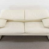 Maralunga 2-seater sofa in white leather by Vico Magistretti for Cassina